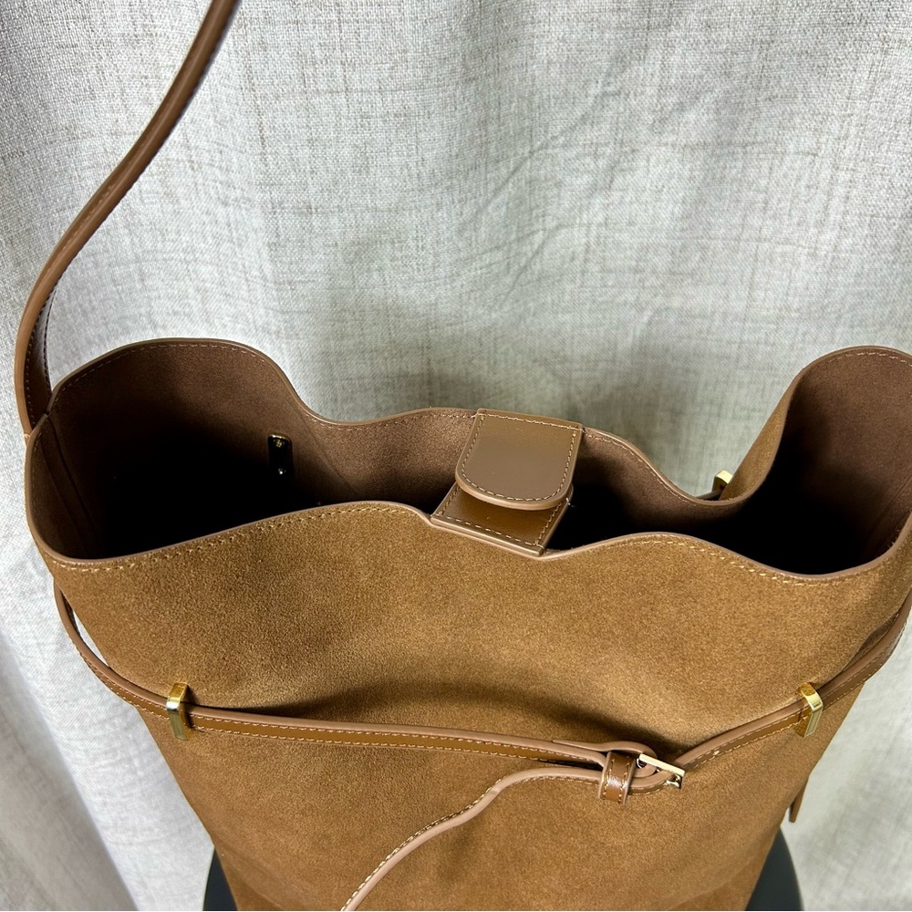 Verafied Toffee Genuine Suede Belted Tote Bag - Picture 6 of 14